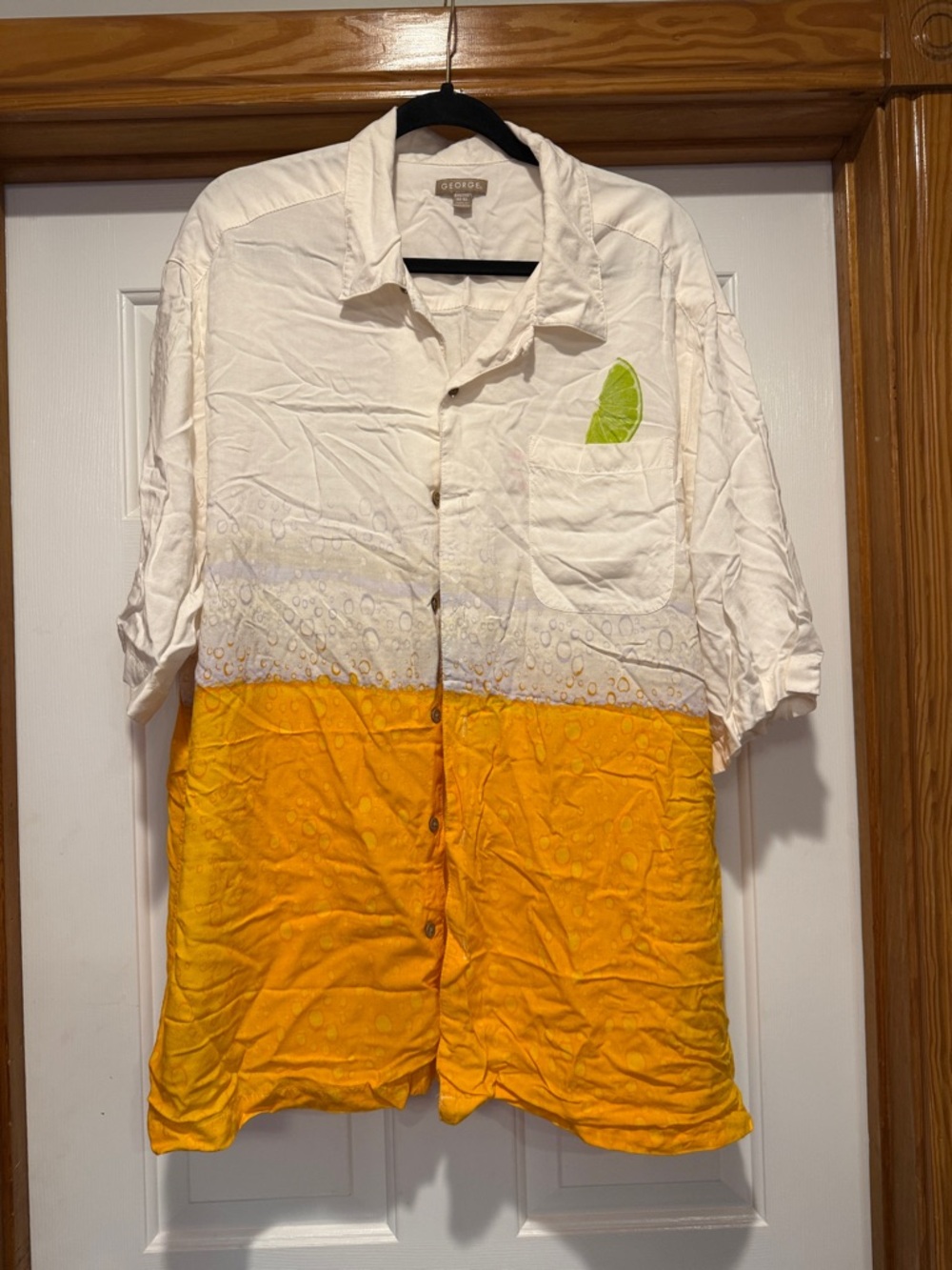 George White and Yellow Short-Sleeve Button-Down Shirt with Lime Accent